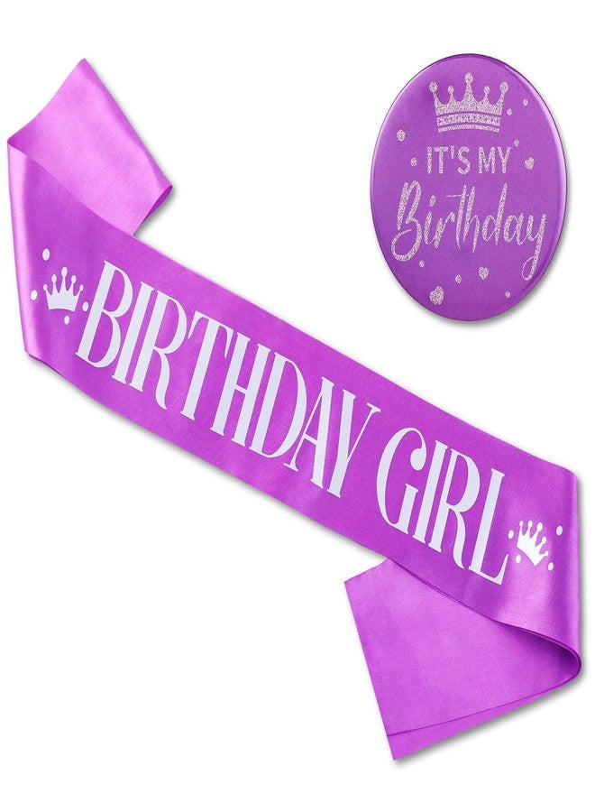 Grevosea Birthday Sash, Birthday Girl Sash and It's My Birthday Badge Purple Birthday Party Decorations Set Birthday Sash Birthday Badge for Kids Girls Birthday Party Supplies - Image 1